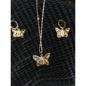 Laminated Gold Butterfly Necklace Earrings Jewelry Set‎ Gold  Lady Guadalupe